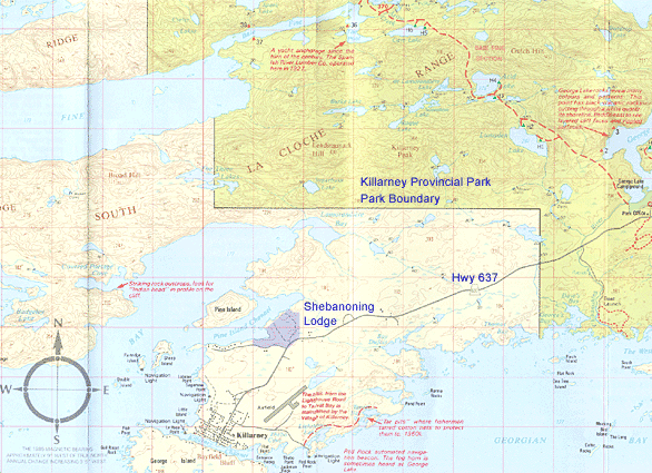 Map Showing The Lodge is located off Highway 637, <br>8 km past the Provincial Park Gate